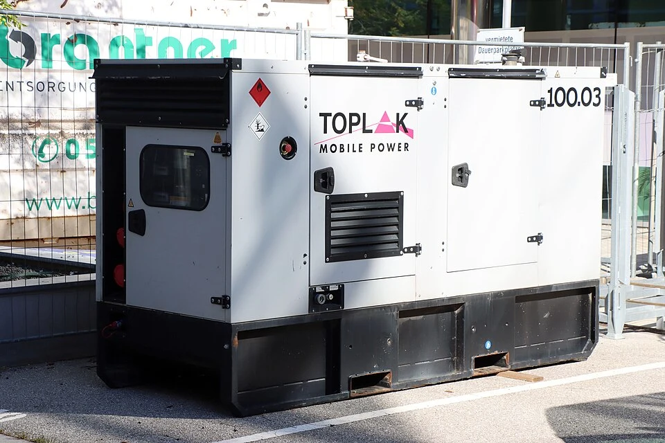 Grupo gerador fechado de aluguer TOPLAK, potência declarada de 100 kVA.